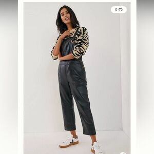 Anthropologie 100 leather Calista Leather Dungarees size 6 NWT